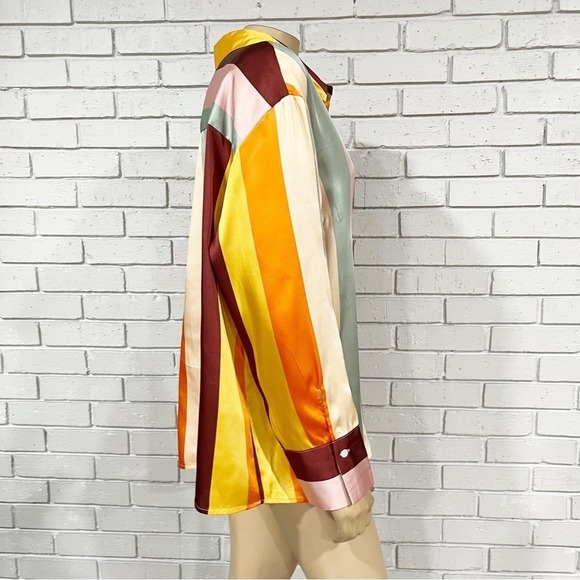 Fe Noel x Target Vibrant Striped Satin Two Piece Set Long Sleeve Shirt and Pant - Picture 14 of 14